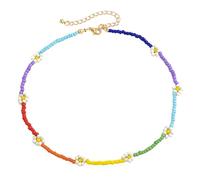 NBYGSC Beads Choker Necklace Rainbow Daisy Flower Bead Necklace Summer Beach Colorful Choker Rainbow Flower Colorful Necklace,Necklace Household
