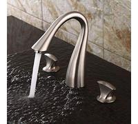 NBYGSC Black Ancient Noodle Pot Three-Hole Platform Down-Basin Double-Open Cold and Hot Water Mixer Bathroom Flume Faucet Three-Piece Set Single-Connected,Wire Drawing