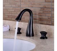 NBYGSC Black Ancient Noodle Pot Three-Hole Platform Down-Basin Double-Open Cold and Hot Water Mixer Bathroom Flume Faucet Three-Piece Set Single-Connected,Wire Drawing