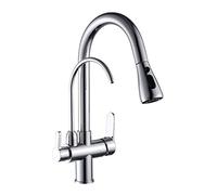 NBYGSC Black Faucets Swivel Pull-out Tap Dual Handle Hot & Cold Water Filter Mixer Deck Mounted for Three-Way Sink Chrome Finish Kitchen Upgrade