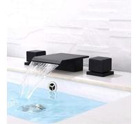 NBYGSC Black Square Double Handle Waterfall Bathroom Sink Taps Flat Mouth Wash Basin Faucets for Hole Installat & Stylish