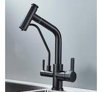 NBYGSC Brass 3-Way Kitchen Faucet with Pull Down Sprayer - Hot and Cold Water for Sink - Color: Cromo