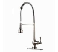 NBYGSC Brass Faucets Pull Down Sprayer, High ARC Single Handle Kitchen Faucet with Deck Plate, 360 Degree Rotating, Hot and Cold Sink Chrome