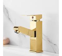 NBYGSC Brass Sink, Basin Faucet Hot and Cold Water, Single Lever Pull out Mixer Tap for Bathroom Sink,Short