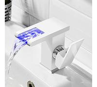 NBYGSC Brass Tap Waterfall, Colors Changing Bathroom Sink Faucet, Single Handle 1 Hole Hot and Cold Water Mixer High, White