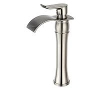 NBYGSC Brushed Brass Tall Basin Mixer Tap Hot Cold High Rise Bathroom Faucet Flat Mouth for Sink Stylish & Waterfall Flow