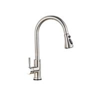 NBYGSC Brushed Chrome Pull out Faucet Deck Mounted Mixer Tap with Stream Sprayer Hot/Cold Water for Kitchen Bathroom & Stylish