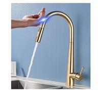 NBYGSC Brushed Gold Kitchen Faucet Sensor-Activated Swivel Pull-out Sprayer Hot Cold Water Mixing Easy Use Perfect for Home & Commercial Kitchens