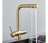 NBYGSC Brushed Gold Pull out Kitchen Faucet with 360° Rotation Dual Sprayer Brass Purifier Tap for Vessel Sink Drinking Water Mixer