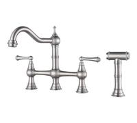 NBYGSC Brushed Gold Sink Mixer Tap Brass with Bridge & Side Sprayer Kitchen Faucet for Stylish Home Upgrades