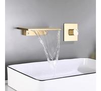 NBYGSC Brushed Gold Wall Mounted Basin Mixer Tap Wide Mouth Waterfall Single Handle Faucet Brass Split Type Stylish & Bathroom Fixture