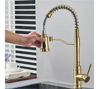 NBYGSC Brushed Nickel Pull out Kitchen Faucet Swivel Spout Mixer Tap Hot & Cold Water Deck Mounted Single Hole Elegant Gold Finish for Kitchens