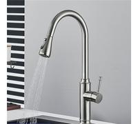 NBYGSC Brushed Nickel Pull out Kitchen Sink Tap Swivel Hot & Cold Mixer Faucet Deck Mounted Single Hole Crane for Kitchens