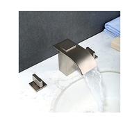NBYGSC Brushed Waterfall Widespread Faucets 3 Hole, 2-Handles Bathroom Sink Faucet Brass Hot and Cold Mix Tap for Restroom Lavatory