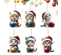NBYGSC Cat Ornaments - 6-Piece 2D Home Decor Cute, Indoor Cat Christmas Decorations, Festive Wall Hanging Ornaments for Window Door Living Room Bedroom Office | Holiday Party Supplies for Garden Yard
