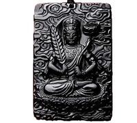 NBYGSC Charm Jewelry Natural Black Obsidian Bead Necklace Hand-Carved Buddha Jade Pendant Fashion Charm Jewelry for Man Women Auspicious Amulet Gifts
