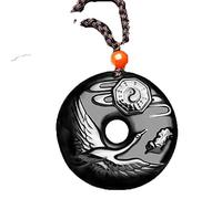 NBYGSC Charm Jewelry Natural Black Obsidian Beads Necklace Hand-Carved Crane Jade Pendant Fashion Charm Jewelry Longevity Amulet for Man Women Gifts