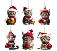 NBYGSC Christmas Animal Decorations - Cute Cat Ornament, Acrylic Flat Tree Pendant, Creative Holiday Decoration For Car Home Office | Festive Animal Hanging Accessory For Christmas Tree | Adorable