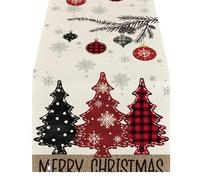 NBYGSC Christmas Tree Table Runner - Rustic Holiday Tablecloth, Farmhouse Style Long Table Cover | Indoor Outdoor Seasonal Dining Decoration | Merry Christmas Accent | Festive Tables Linen For