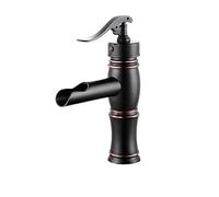 NBYGSC Deck Mounted Waterfall Basin Faucet Single Lever Brass Hot and Cold Vanity Mixer Taps Short/Tall Vessel Sink Crane Cock(Black a)