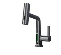 NBYGSC Digital Display Kitchen Faucet Pull Down Waterfall Sink Mixer Hot Cold Tap for Bathroom Bar Farmhouse & Laundry Grey Stream Sprayer with Lifting Feature