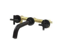 NBYGSC Double Handles Bathroom Faucet Wall Mounted Basin Water Mixer Tap Brushed Rose Chrome & Matt Black Shower Head