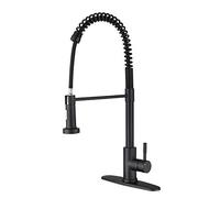 NBYGSC Down Commercial Spring Sink Faucet Pull out Sprayer, Single Handle Kitchen faucets with Deck Plate, Matte Black