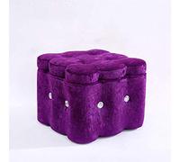 NBYGSC European Wooden Ottoman Pouffe Footstool Square Storage Foot Stool Small Bench High 11.41In Purple for Living Room Bedroom Study