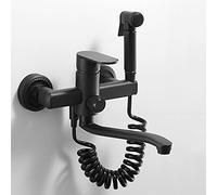 NBYGSC Faucet Mount Black Brass Rotating Cold and Hot Water with Spray Double Hole Kitchen Sink Faucets Wall Mounted-25Cm(20CM)