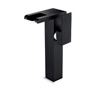 NBYGSC Faucet taps for Bathroom Basin Brass, Colour Changing led RGB Light Waterfall, Single Handle 1 Hole Hot and Cold Water Mixer,Black,High