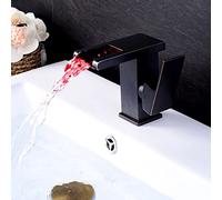 NBYGSC Faucet with Basin Mixer Hot and Cold Water, Colour Changing led RGB Light Waterfall, Handle Single Hole Bathroom Tap Faucet,Black Antique,Short