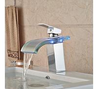 NBYGSC Faucet with for Basin Brass, Colour Changing led Light Bathroom Waterfall Sink taps, Single Handle 1 Hole Hot and Cold Water Mixer