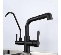 NBYGSC Faucet with Pull out Spray, Hot and Cold Water Rotation, Multi-Function in Brass - Black (Color: Brushed)