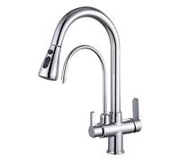 NBYGSC Faucets,3 Tap with Pull out Spray Brass Rotation Straight Drinking Cold and Hot Water Multifunction 3 Way Taps for Kitchen Sink/Chrome