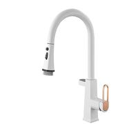 NBYGSC Faucets Down Sprayer, Brass Bar Sink Faucet Hole, Single Handle Pull out Kitchen Mixer Tap with Magnetic Docking Spray Head (White)