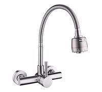 NBYGSC Faucets Sus Stainless Steel Into The Wall Tap Hot and Cold Tube Wash Basin Double Hole Faucet - Horizontal Water 360° Rotat Hose