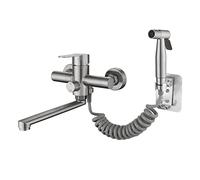 NBYGSC Faucets Wall Mount,Brushed,Single Level Stainless Steel Kitchen Faucets,Wall Mount Faucet with Sprayer,Kitchen Sink in-Wall Double-Hole Hot and Cold