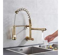 NBYGSC for Bar Farmhouse Commercial, Golden/Brushed Nickel/Chrome Spring Swivel Side Sprayer Dual Spout Tap, Rotat Kitchen Sink Cold Water Faucet (Color :