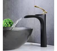 NBYGSC for Brass, Hot and Cold Waterfall Faucet, Single Handle Basin taps Mixer Bathroom Tap High, Black Gold