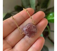 NBYGSC for Reiki Stone Raw Rock Crystal Necklaces Natural Amethysts Lapis Tourmaline Fluorite Pink Quartz Pendant Necklaces Stone Mineral Specimen (Size : Strawberry Quartz)