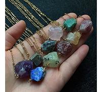 NBYGSC for Reiki Stone Raw Rock Crystal Necklaces Natural Amethysts Lapis Tourmaline Fluorite Pink Quartz Pendant Necklaces Stone Mineral Specimen (Size : Amethyst)