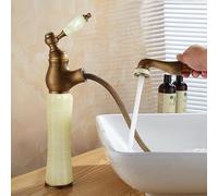 NBYGSC French Natural Pull-out All-Copper Bathroom Basin Hot and Cold Faucet, Antique, Green Jade, High