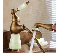 NBYGSC French Natural Pull-out All-Copper Bathroom Basin Hot and Cold Faucet, Antique, Green Jade, Low Model