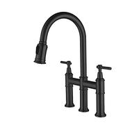 NBYGSC Handle High ARC Swivel 3 Hole Kitchen Sink Faucet with Pull out Sprayer for Laundry Utility Bar Sinks, Matte Black