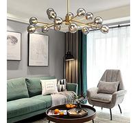 NBYGSC Industry Sputnik Chandelier,Clear Glass Shade Chandelier Lighting Fixture Living Room Bedroom Dining Room Lamps Hanging Ceiling Light Adjustable Arm During Light,Grey Lampshade.,15