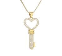NBYGSC Key Necklace For Women, 925 Sterling Silver Heart Key Zircon Pendant Necklace, Key Necklaces For Women, Lock and Key Necklace, Skeleton Key Necklace, Heart Key Necklace
