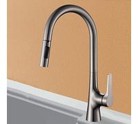 NBYGSC Kitchen Faucets with Pull Down Sprayer,360 Degree Swivel Spout Faucet in Brass,2 Types of Outlet Modes,Single Handle Hot and Cold Water Mixer, Gray