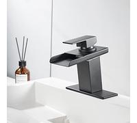 NBYGSC led, Brass Mixer Sink Waterfall, taps for Basin Hot and Cold, Handle Single Hole Bathroom Tap Faucet Deck Mount, Black