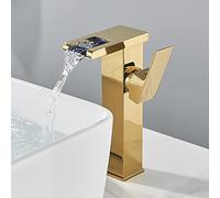 NBYGSC led Brass Mixer Sink Waterfall, taps for Basin Hot and Cold, Handle Single Hole Bathroom Tap Faucet Gold,High
