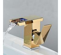 NBYGSC led Brass Mixer Sink Waterfall, taps for Basin Hot and Cold, Handle Single Hole Bathroom Tap Faucet Gold,Short